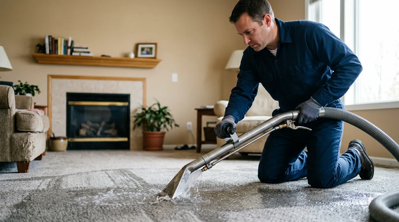 Water damage restoration technician working near Allamuchy, NJ